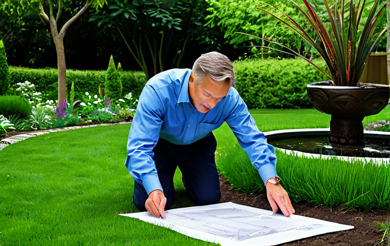 Landscape Design Professional**

A landscape designer, fully clothed in modest work attire, reviewing blueprints in a lush, green garden filled with diverse plants and a small water feature.  Safe for work, appropriate content, perfect anatomy, correct proportions, natural pose, professional setting, family-friendly.

**