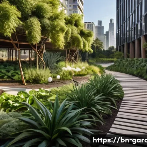 원예디자이너 취업 기회와 진로 - **Prompt:** A vibrant, futuristic "Green City" bathed in warm, soft sunlight, showcasing innovative ...